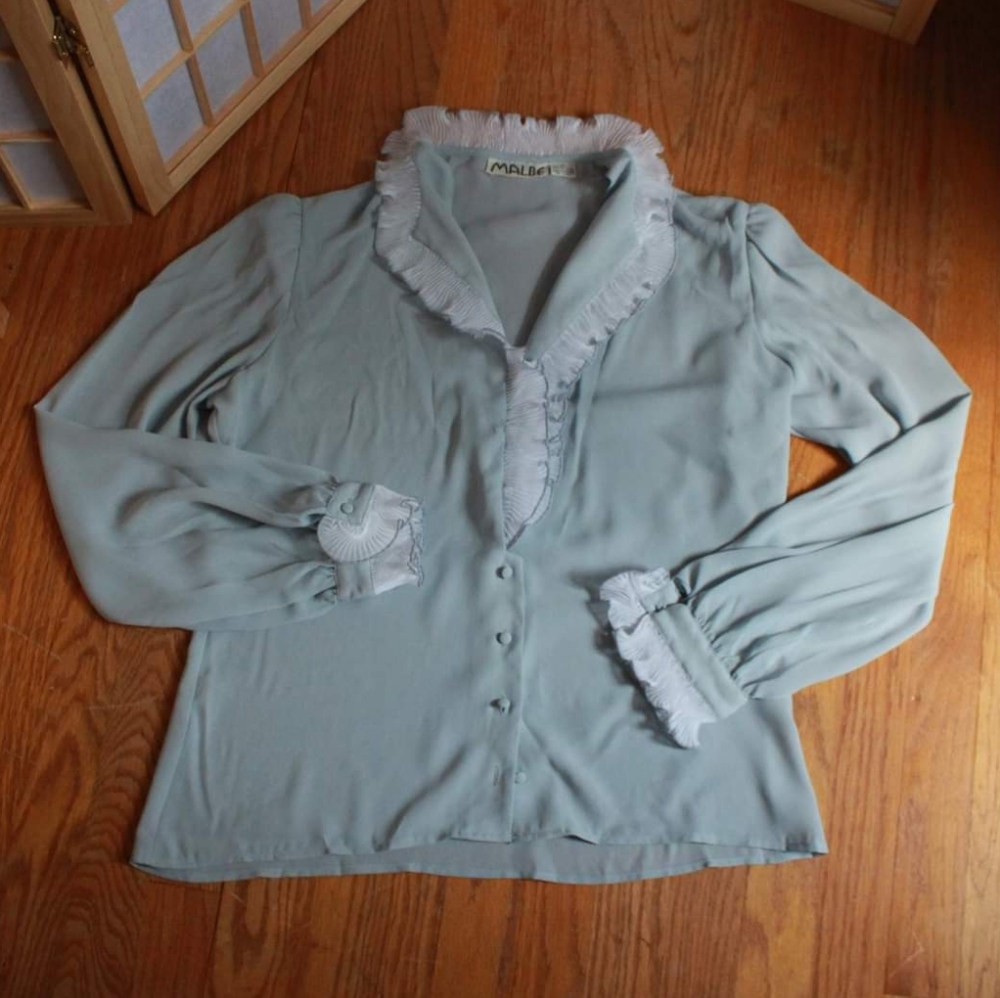 Vintage Malbe Ruffle Trimmed Button Down Blouse